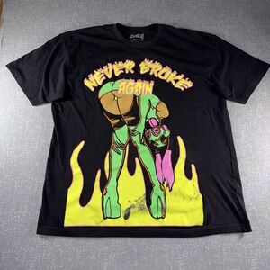 Never Broke Again Shirt Mens 2XL Black Neon Gas Mask Girl Graphic Streetwear Tee